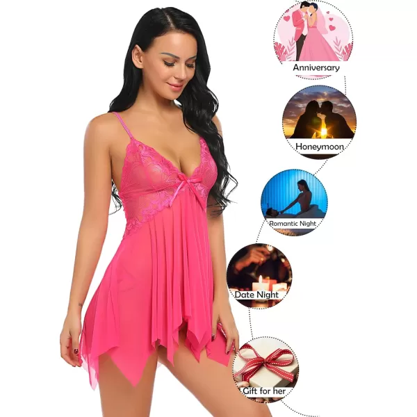 Avidlove Lingerie for Women Lace Babydoll Sleepwear Boudoir Outfits Plus Size Langeray XS5XLRose Red