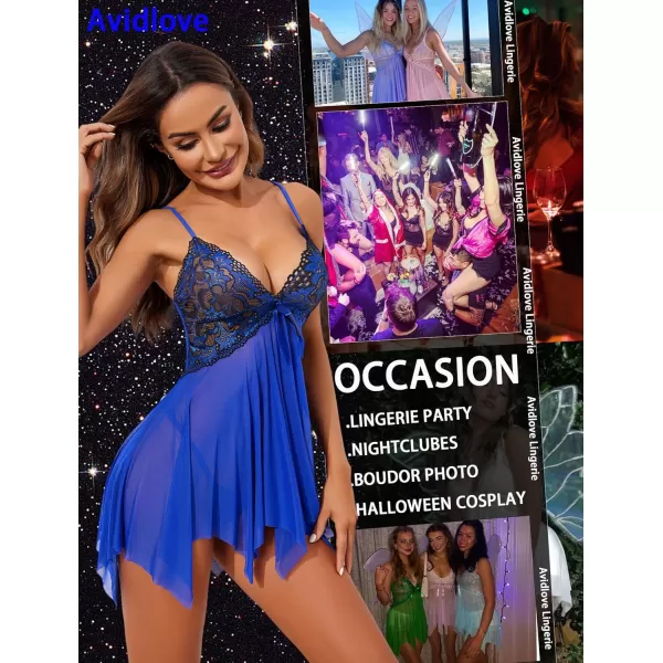 Avidlove Lingerie for Women Lace Babydoll Sleepwear Boudoir Outfits Plus Size Langeray XS5XLSnorkel Blue