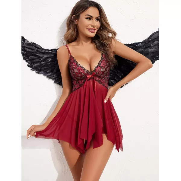 Avidlove Lingerie for Women Lace Babydoll Sleepwear Boudoir Outfits Plus Size Langeray XS5XLWine Red
