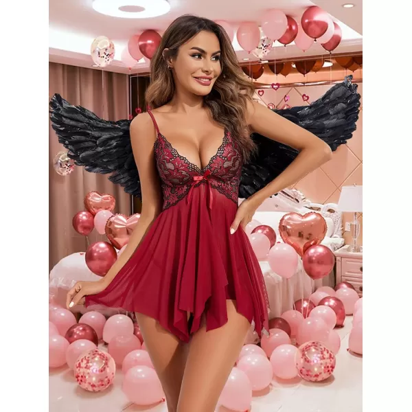 Avidlove Lingerie for Women Lace Babydoll Sleepwear Boudoir Outfits Plus Size Langeray XS5XLWine Red