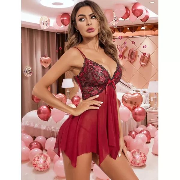Avidlove Lingerie for Women Lace Babydoll Sleepwear Boudoir Outfits Plus Size Langeray XS5XLWine Red