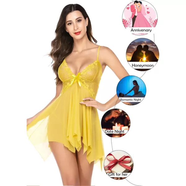 Avidlove Lingerie for Women Lace Babydoll Sleepwear Boudoir Outfits Plus Size Langeray XS5XLYellow