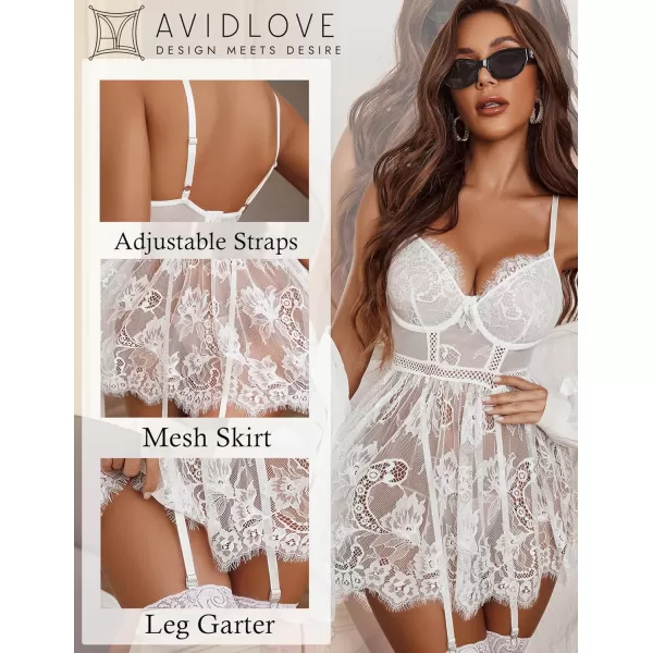 Avidlove Lingerie for Women Lace babydoll Sleepwear with Garter Belt Slip Dress SXXL1white