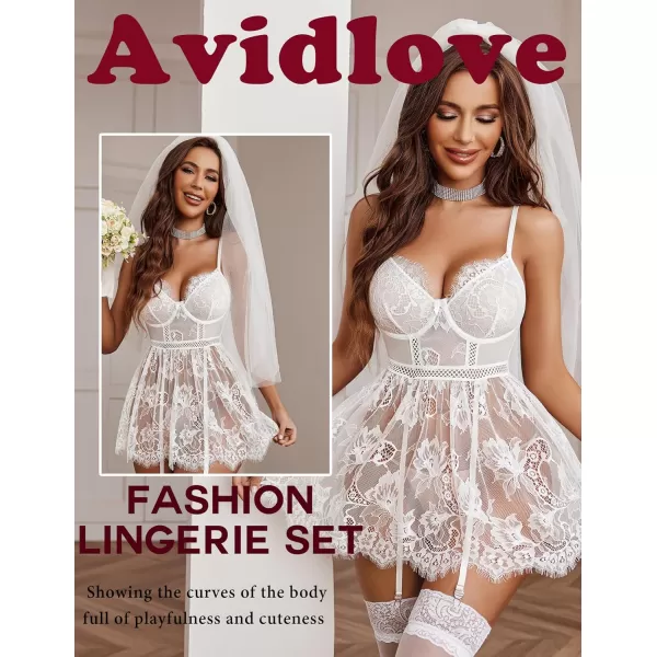 Avidlove Lingerie for Women Lace babydoll Sleepwear with Garter Belt Slip Dress SXXL1white