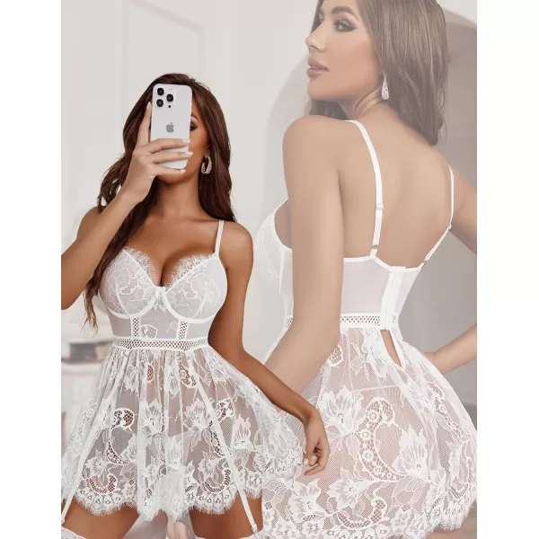 Avidlove Lingerie for Women Lace babydoll Sleepwear with Garter Belt Slip Dress SXXL1white