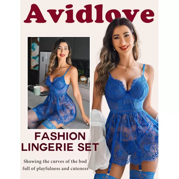 Avidlove Lingerie for Women Lace babydoll Sleepwear with Garter Belt Slip Dress SXXLBlue