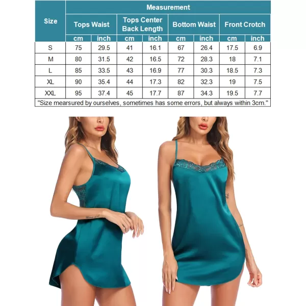 Avidlove Lingerie for Women Satin Lace Chemise Nightgown Sexy Silk Babydoll Sleepwear DressTeal Green