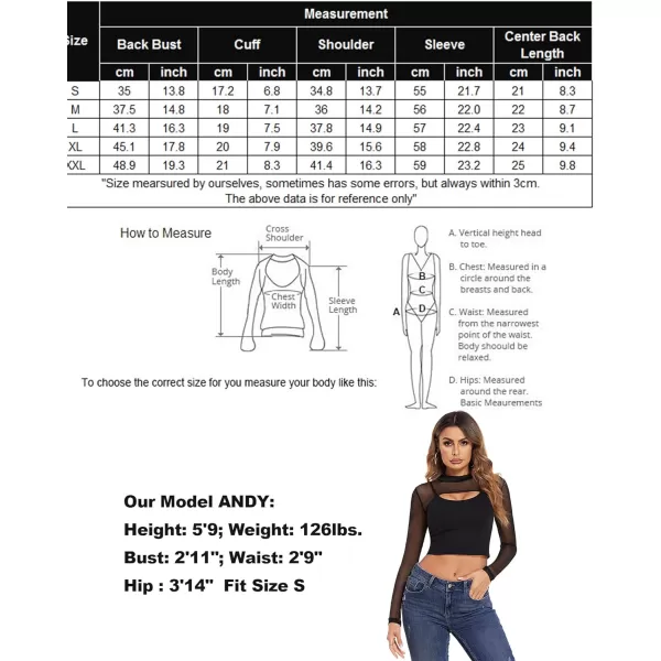 Avidlove Mesh Crop Tops for Women Mock Neck Long Sleeve Crop Top See Through Shirt Top Sexy ClubwearBlack