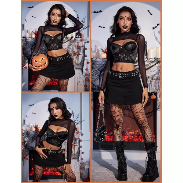 Avidlove Mesh Crop Tops for Women Mock Neck Long Sleeve Crop Top See Through Shirt Top Sexy ClubwearBlack