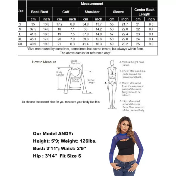 Avidlove Mesh Crop Tops for Women Mock Neck Long Sleeve Crop Top See Through Shirt Top Sexy ClubwearBlue