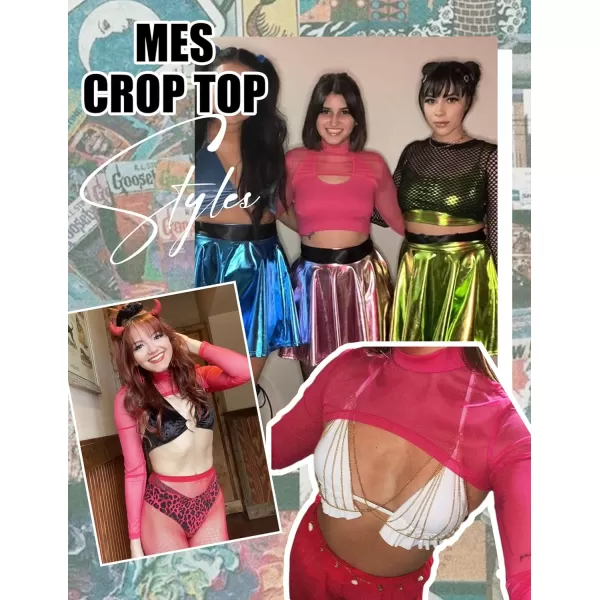 Avidlove Mesh Crop Tops for Women Mock Neck Long Sleeve Crop Top See Through Shirt Top Sexy ClubwearRose Red