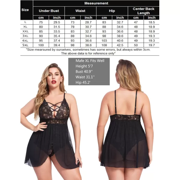 Avidlove Plus Size Babydoll Womens Snap Crotch Lingerie V Neck Lace Nighty Sleepwear L5XL1black