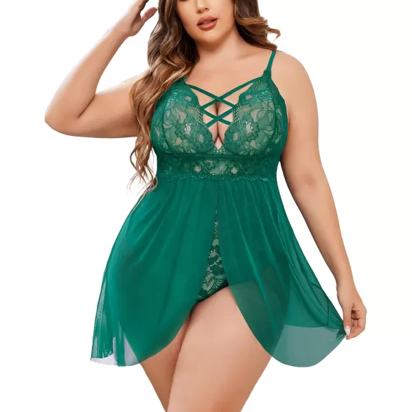 Avidlove Plus Size Babydoll Womens Snap Crotch Lingerie V Neck Lace Nighty Sleepwear L5XLAqua Green