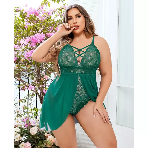 Avidlove Plus Size Babydoll Womens Snap Crotch Lingerie V Neck Lace Nighty Sleepwear L5XLAqua Green