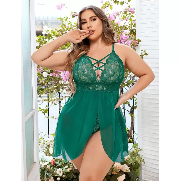 Avidlove Plus Size Babydoll Womens Snap Crotch Lingerie V Neck Lace Nighty Sleepwear L5XLAqua Green