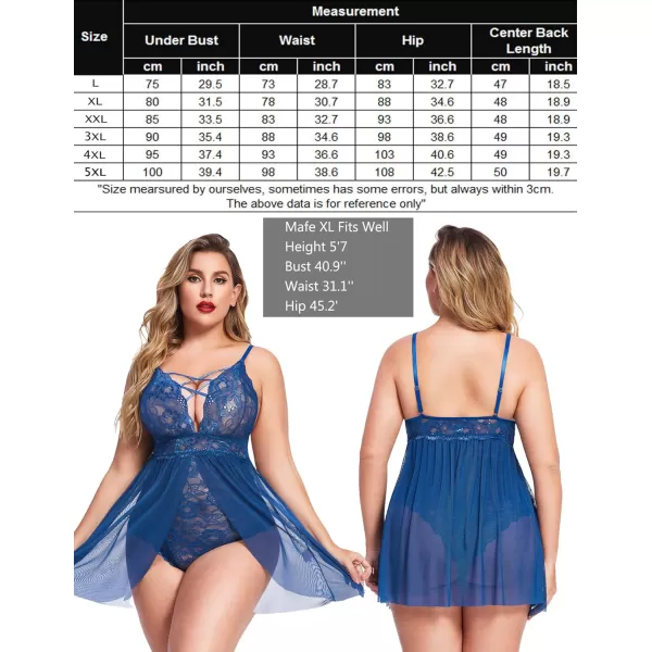 Avidlove Plus Size Babydoll Womens Snap Crotch Lingerie V Neck Lace Nighty Sleepwear L5XLBlue