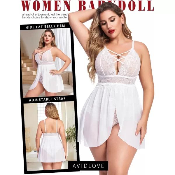 Avidlove Plus Size Babydoll Womens Snap Crotch Lingerie V Neck Lace Nighty Sleepwear L5XLWhite