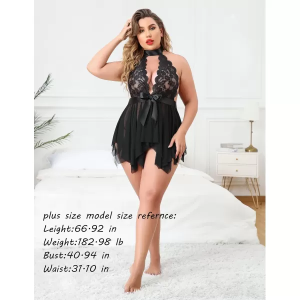 Avidlove Plus Size Babydoll for Women High Waist Teddy Chemise Floral Lace Lingerie1black