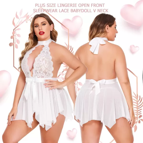 Avidlove Plus Size Babydoll for Women High Waist Teddy Chemise Floral Lace Lingerie1white