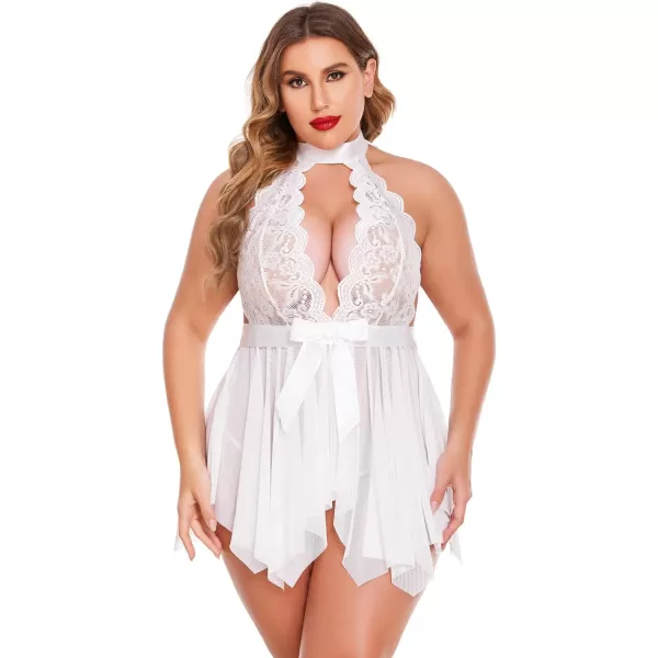 Avidlove Plus Size Babydoll for Women High Waist Teddy Chemise Floral Lace Lingerie1white