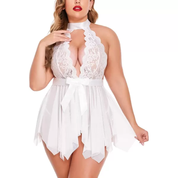 Avidlove Plus Size Babydoll for Women High Waist Teddy Chemise Floral Lace Lingerie1white