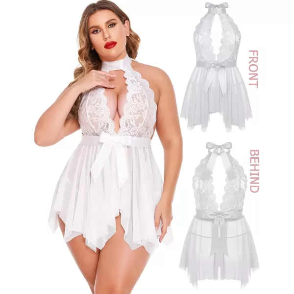 Avidlove Plus Size Babydoll for Women High Waist Teddy Chemise Floral Lace Lingerie1white