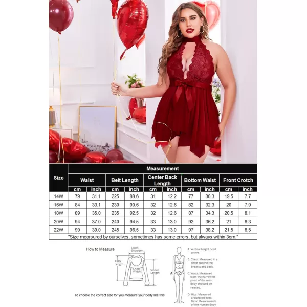 Avidlove Plus Size Babydoll for Women High Waist Teddy Chemise Floral Lace LingerieCherry Red