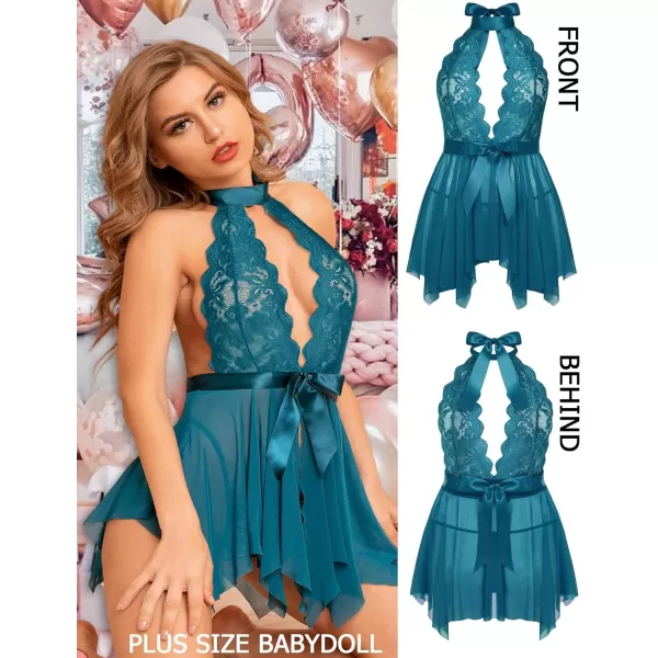 Avidlove Plus Size Babydoll for Women High Waist Teddy Chemise Floral Lace LingeriePeacock Blue