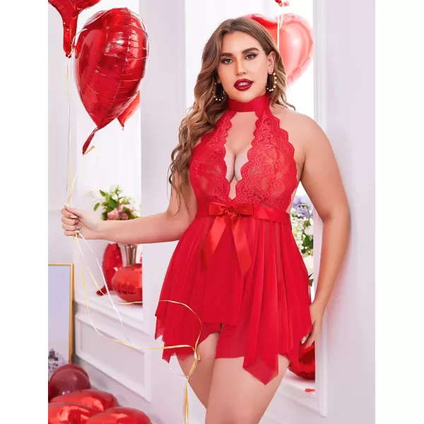 Avidlove Plus Size Babydoll for Women High Waist Teddy Chemise Floral Lace LingerieRed