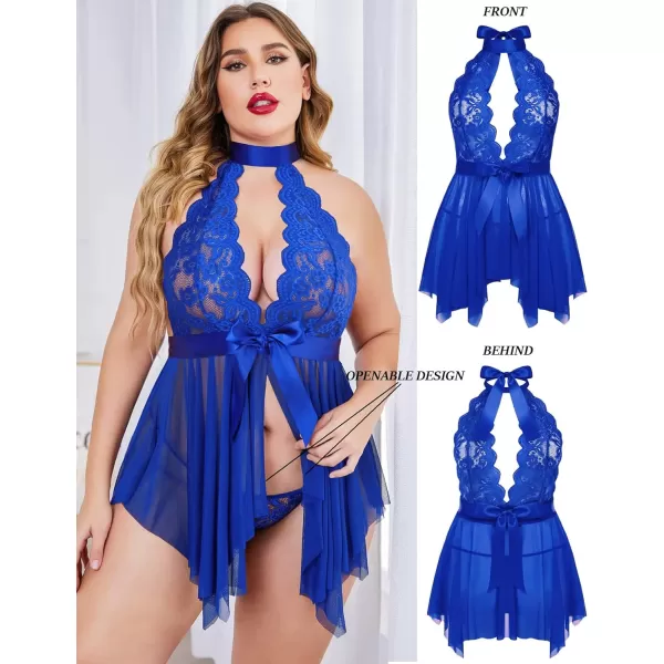 Avidlove Plus Size Babydoll for Women High Waist Teddy Chemise Floral Lace LingerieRoyal Blue