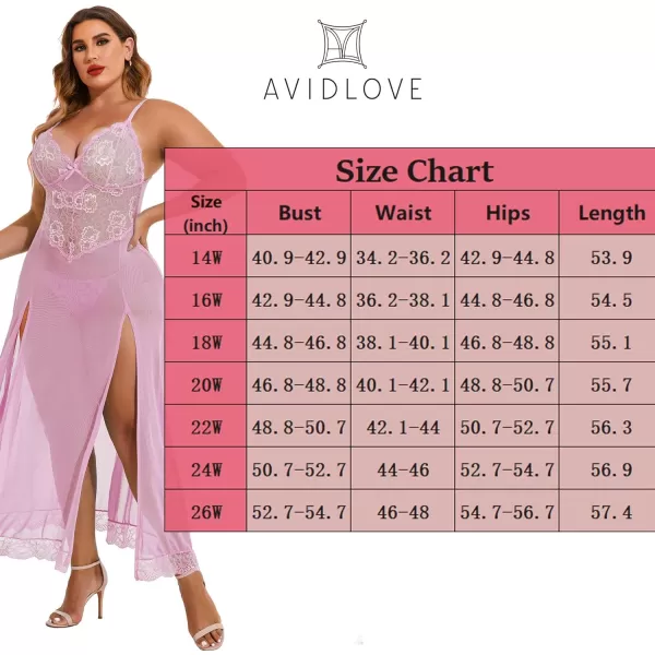 Avidlove Plus Size Lingerie For Women Babydoll Sexy Mesh Maxi Nightdress Strappy Exotic Sleepwear Side SlitsPink