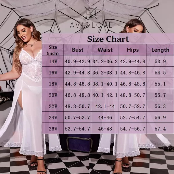 Avidlove Plus Size Lingerie For Women Babydoll Sexy Mesh Maxi Nightdress Strappy Exotic Sleepwear Side SlitsWhite