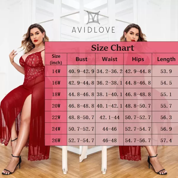 Avidlove Plus Size Lingerie For Women Babydoll Sexy Mesh Maxi Nightdress Strappy Exotic Sleepwear Side SlitsWine Red