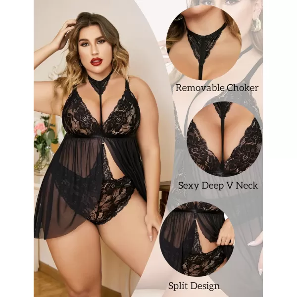 Avidlove Plus Size Lingerie For Women Lace Babydoll Mesh Choker Sleepwear L5XL1black