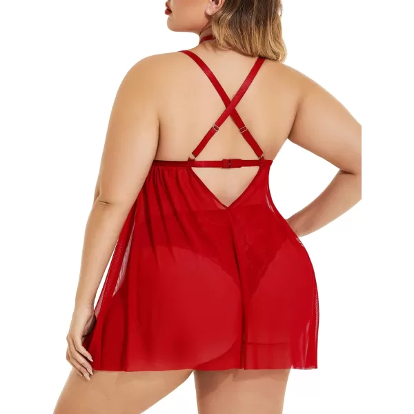 Avidlove Plus Size Lingerie For Women Lace Babydoll Mesh Choker Sleepwear L5XL1red