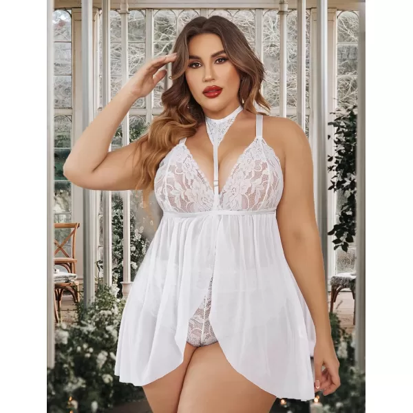 Avidlove Plus Size Lingerie For Women Lace Babydoll Mesh Choker Sleepwear L5XL1white