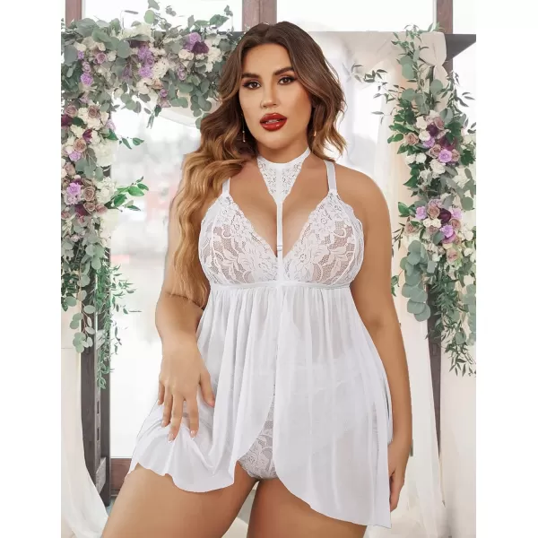 Avidlove Plus Size Lingerie For Women Lace Babydoll Mesh Choker Sleepwear L5XL1white