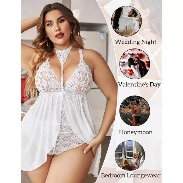 Avidlove Plus Size Lingerie For Women Lace Babydoll Mesh Choker Sleepwear L5XL1white