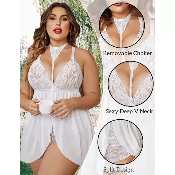 Avidlove Plus Size Lingerie For Women Lace Babydoll Mesh Choker Sleepwear L5XL1white