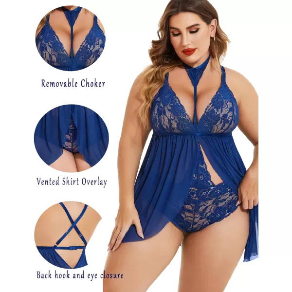 Avidlove Plus Size Lingerie For Women Lace Babydoll Mesh Choker Sleepwear L5XLBlue