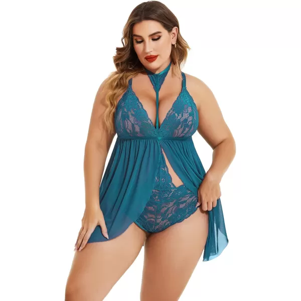 Avidlove Plus Size Lingerie For Women Lace Babydoll Mesh Choker Sleepwear L5XLBlue Green