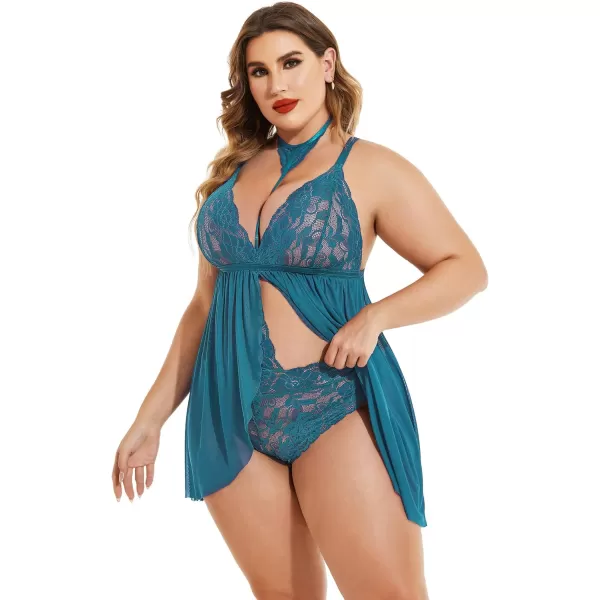 Avidlove Plus Size Lingerie For Women Lace Babydoll Mesh Choker Sleepwear L5XLBlue Green