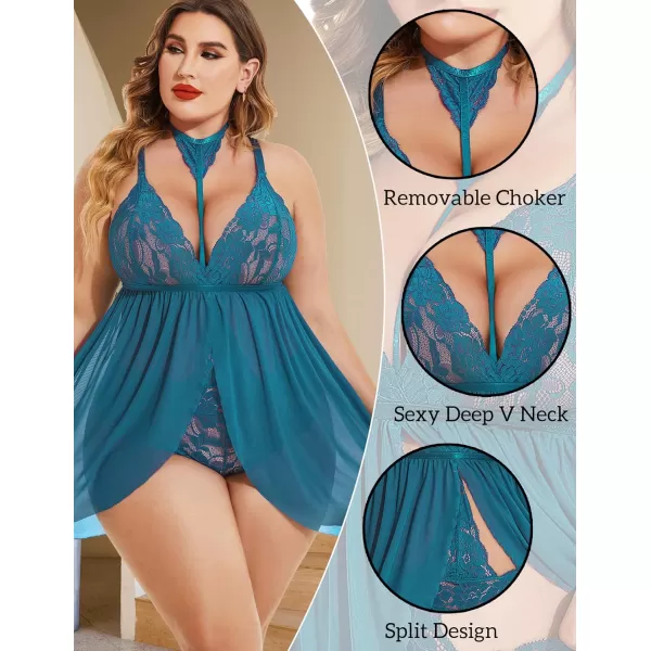 Avidlove Plus Size Lingerie For Women Lace Babydoll Mesh Choker Sleepwear L5XLBlue Green