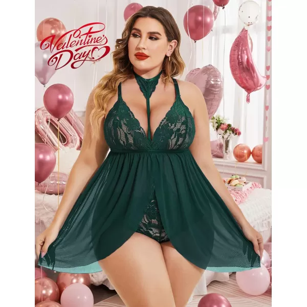 Avidlove Plus Size Lingerie For Women Lace Babydoll Mesh Choker Sleepwear L5XLDark Green