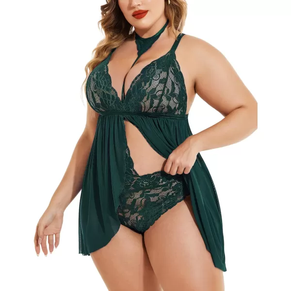 Avidlove Plus Size Lingerie For Women Lace Babydoll Mesh Choker Sleepwear L5XLDark Green