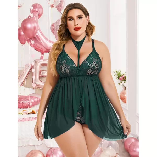 Avidlove Plus Size Lingerie For Women Lace Babydoll Mesh Choker Sleepwear L5XLDark Green