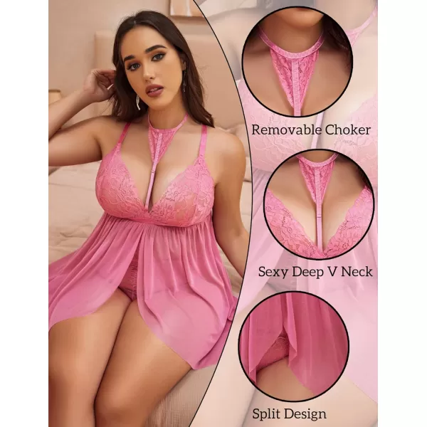 Avidlove Plus Size Lingerie For Women Lace Babydoll Mesh Choker Sleepwear L5XLPink