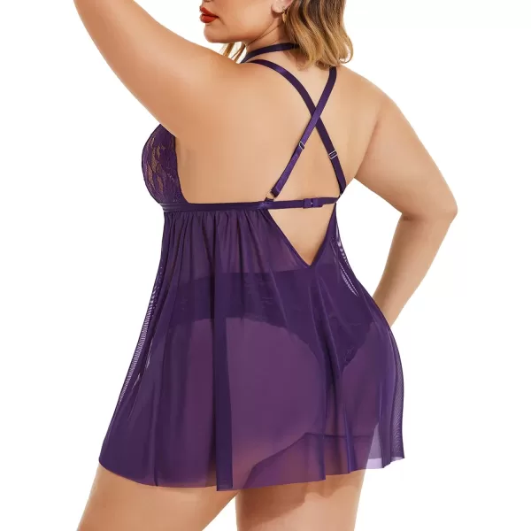 Avidlove Plus Size Lingerie For Women Lace Babydoll Mesh Choker Sleepwear L5XLPurple