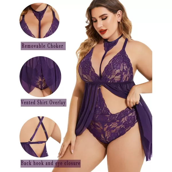 Avidlove Plus Size Lingerie For Women Lace Babydoll Mesh Choker Sleepwear L5XLPurple