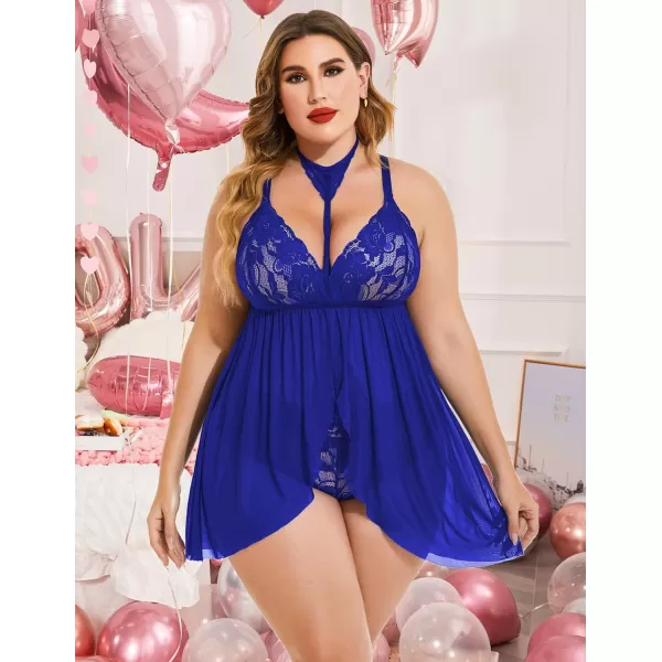 Avidlove Plus Size Lingerie For Women Lace Babydoll Mesh Choker Sleepwear L5XLRoyal Blue